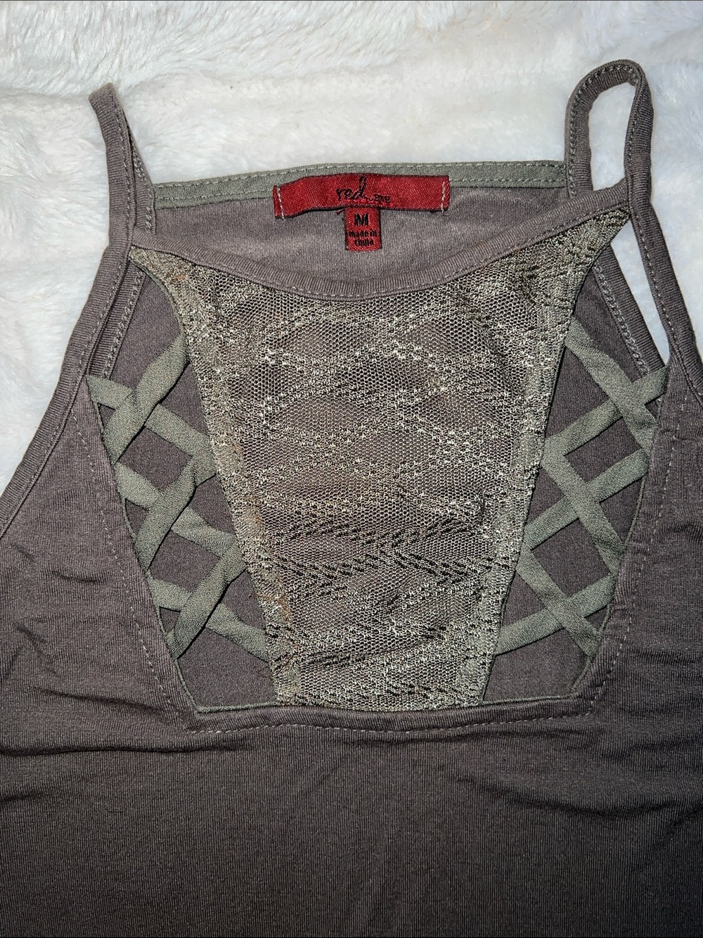red by BKE Olive Green Lattice Caged Lace-Panel Seamless Camisole Tank M